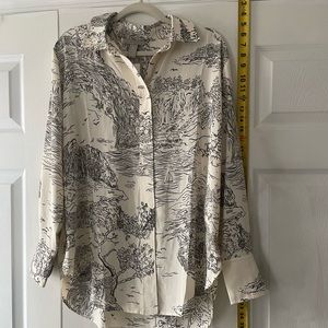 h&m printed oversized button down shirt